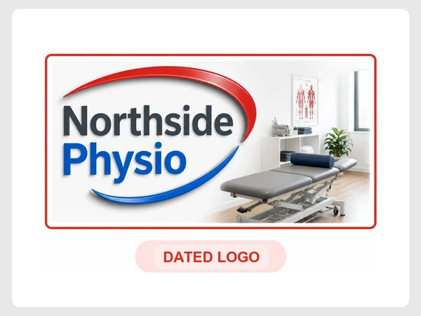 Northside Physio's modern treatment room header uses a dated glossy swoosh logo with a heavy shadow.