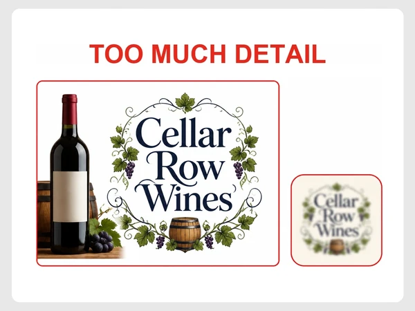 Cellar Row Wines' detailed grape, vine, barrel, and lettering logo becomes unreadable at app icon size.