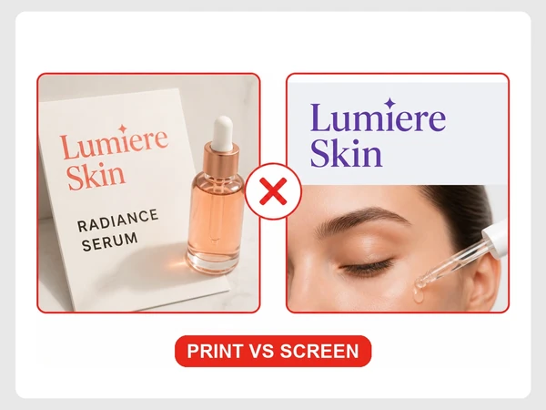 Lumiere Skin logo appears coral on a printed brochure and purple on its website.
