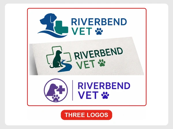 Riverbend Vet uses three different logos across its website, letterhead, and email signature.