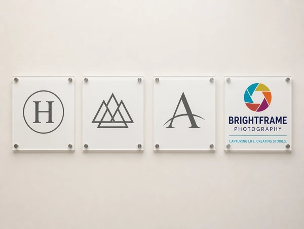 Four sign panels in a row where only the rebranded photography studio one carries full colour