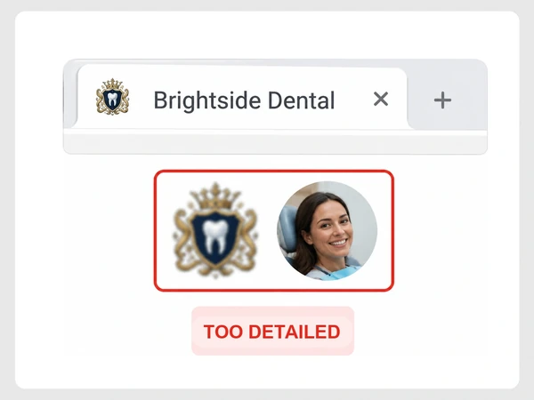 Brightside Dental browser tab turns its ornate crest favicon into an unreadable smudge.