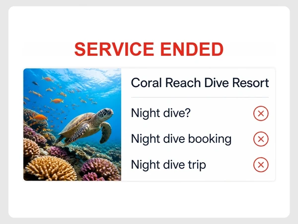 Coral Reach Dive Resort call log contains three requests for an ended night dive service.