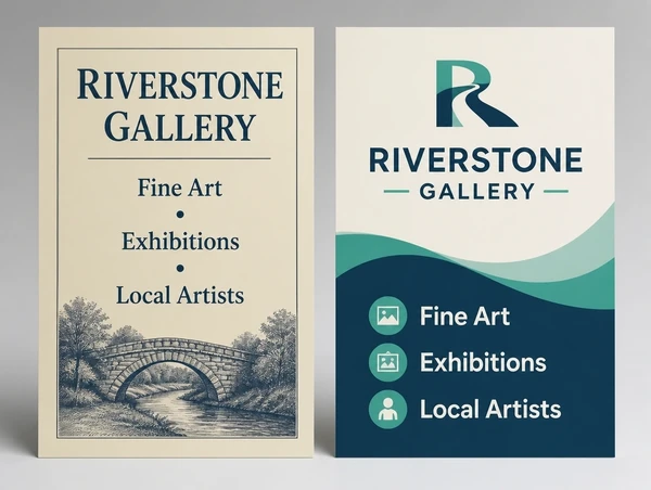 An older art gallery leaflet beside the updated version carrying the same business name
