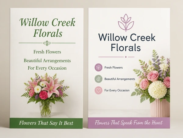 An older florist leaflet beside the updated version carrying the same business name