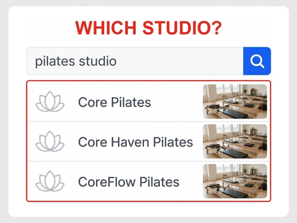 Core Pilates, Core Haven Pilates, and CoreFlow Pilates share the same lotus icon under Which Studio.
