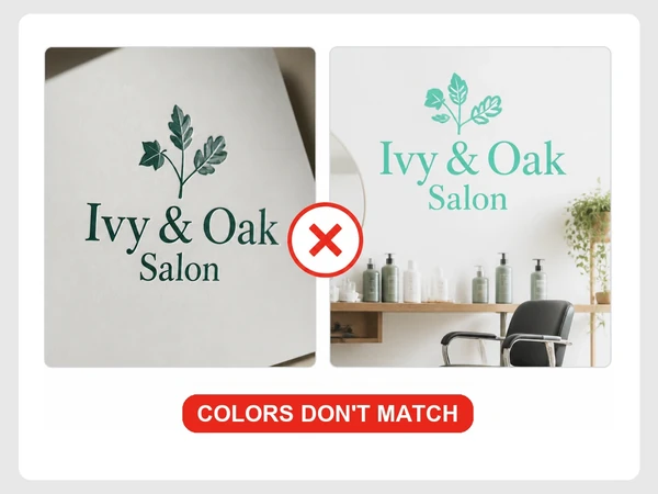 Ivy & Oak Salon uses a deep green logo on letterhead and bright mint online.