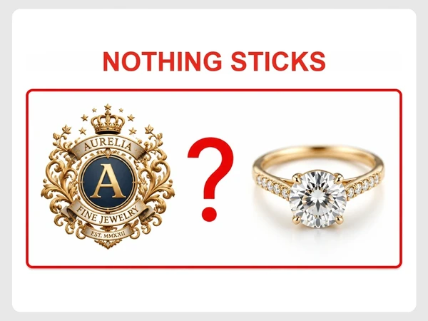Aurelia Fine Jewelry's overloaded crest crams together tiny scrolls, leaves, stars, and lettering under Nothing Sticks.