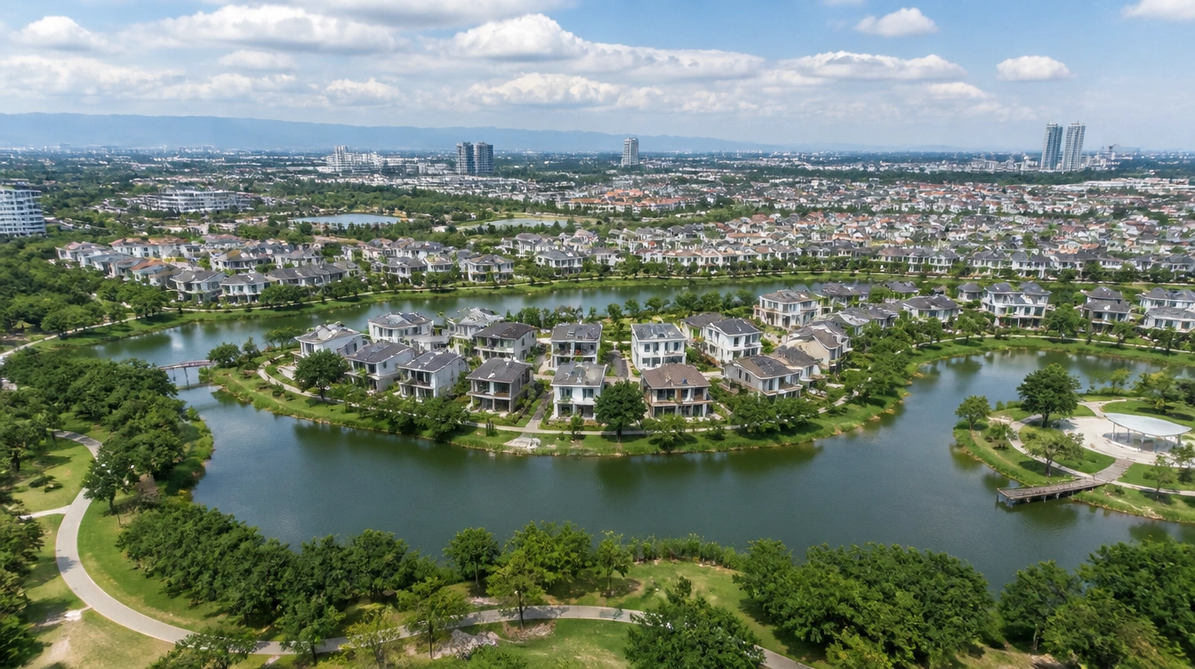 An overview of Setia Eco Park in Setia Alam with landed homes set among lakes and parkland