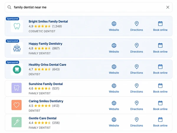 A search results page with three paid listings above the results