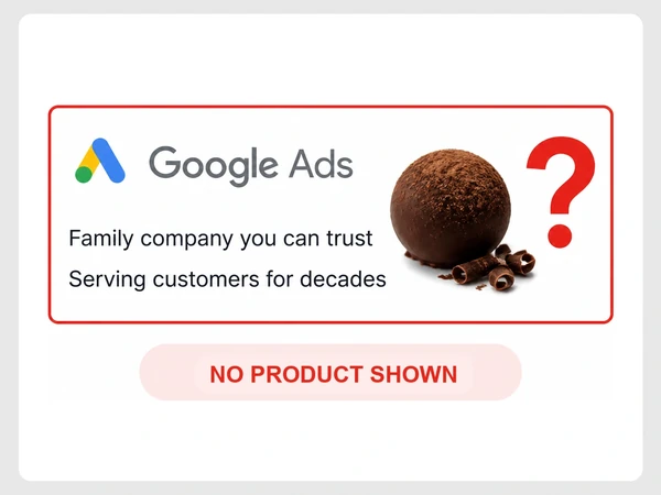 Noir Cacao Google ad describes the company but shows no chocolate product.