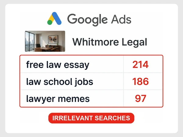 Whitmore Legal report shows 214 essay clicks, 186 job clicks, and 97 meme clicks.