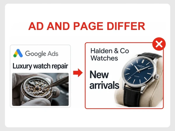 Halden & Co Watches repair ad opens a New arrivals landing page.