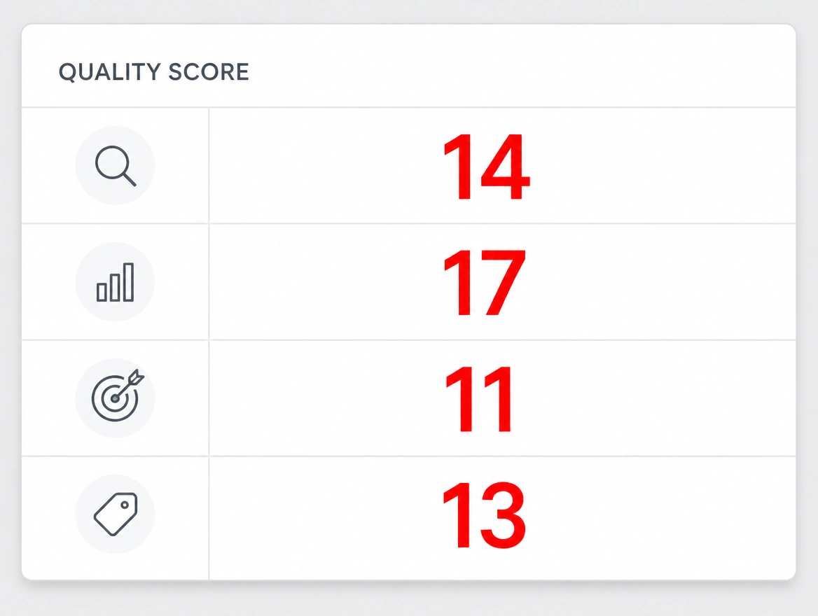 A quality score column showing low scores on every keyword