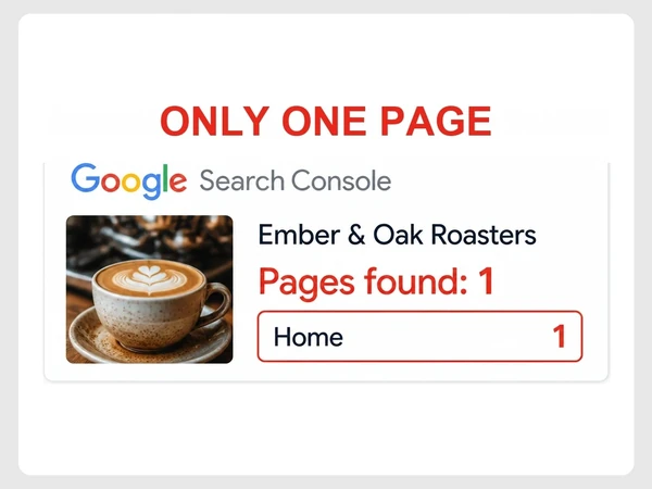 Ember & Oak Roasters Search Console finds only one indexed website page, its Home page.