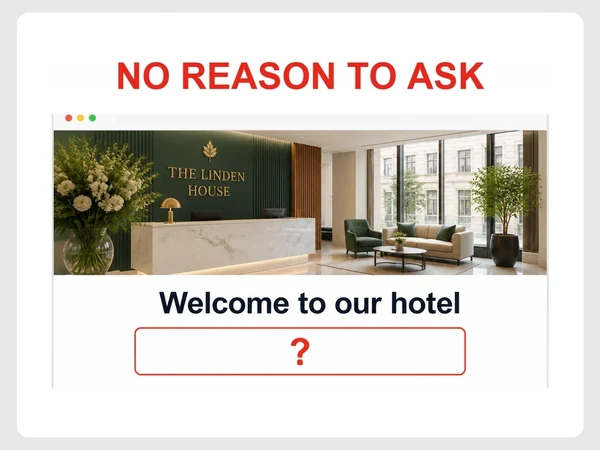 The Linden House landing page says Welcome to our hotel and leaves the call-to-action area empty.