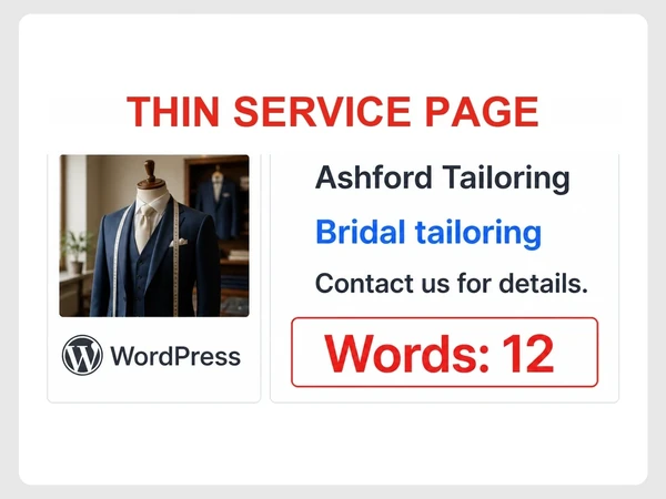 Ashford Tailoring WordPress page contains one short line and only 12 words.