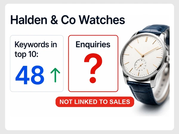 Halden & Co Watches shows 48 top-ten keywords but no inquiry figure.