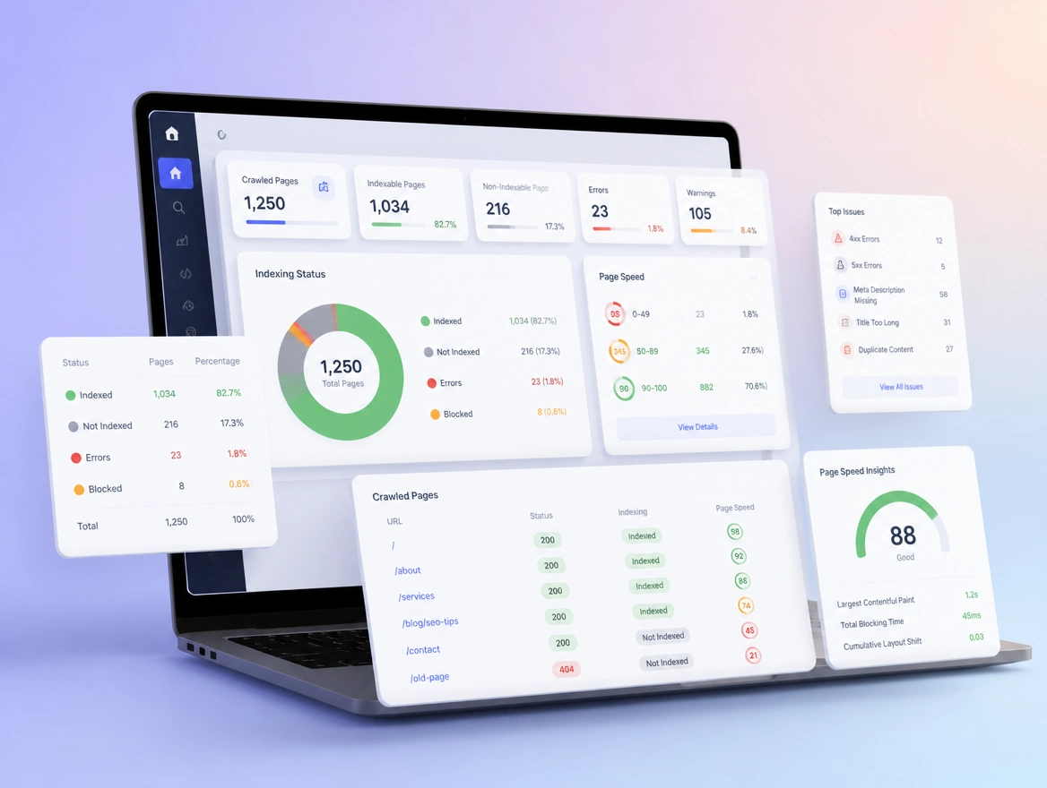 Website mockup showing technical seo