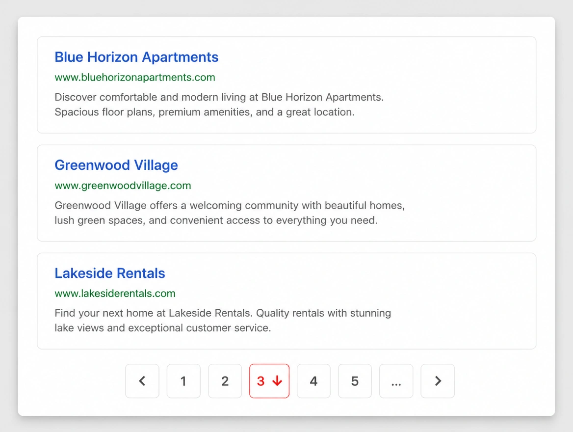 Search results page three, where a business listing sits unseen