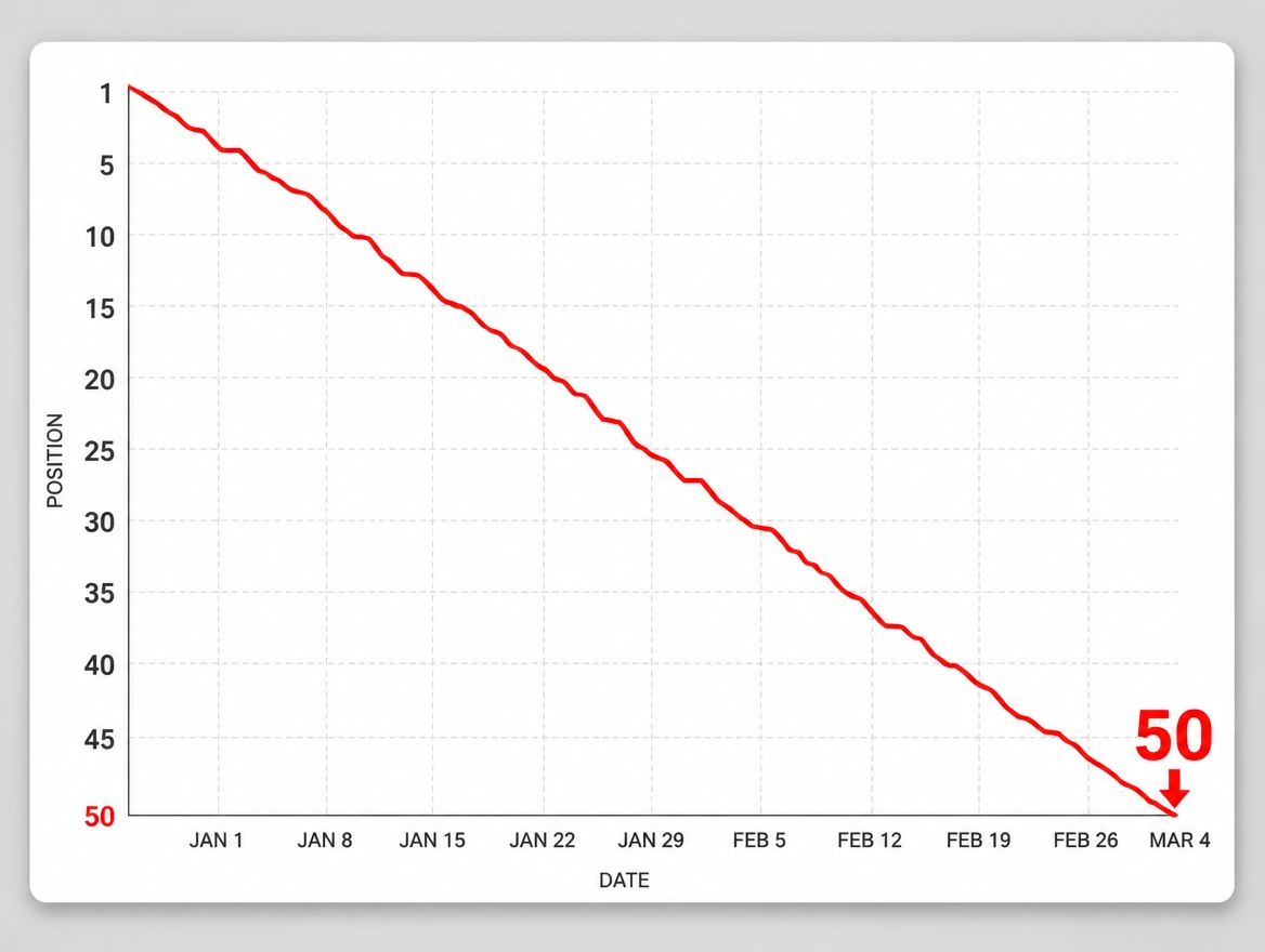 Ranking chart showing a position slipping down over several months
