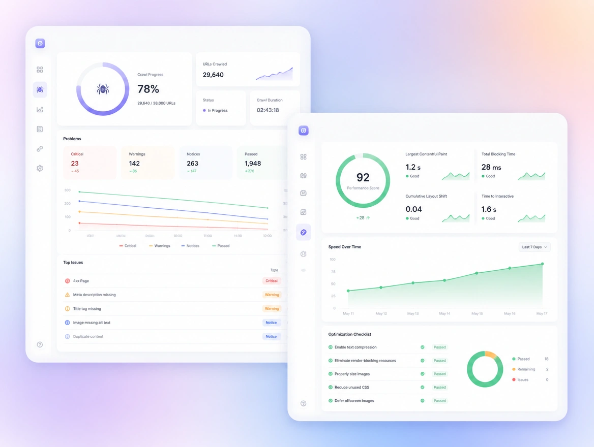 Website mockup showing technical fixes