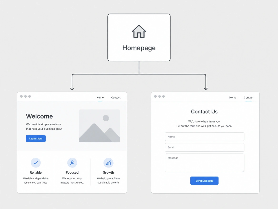 A website structure with only a homepage and a contact page