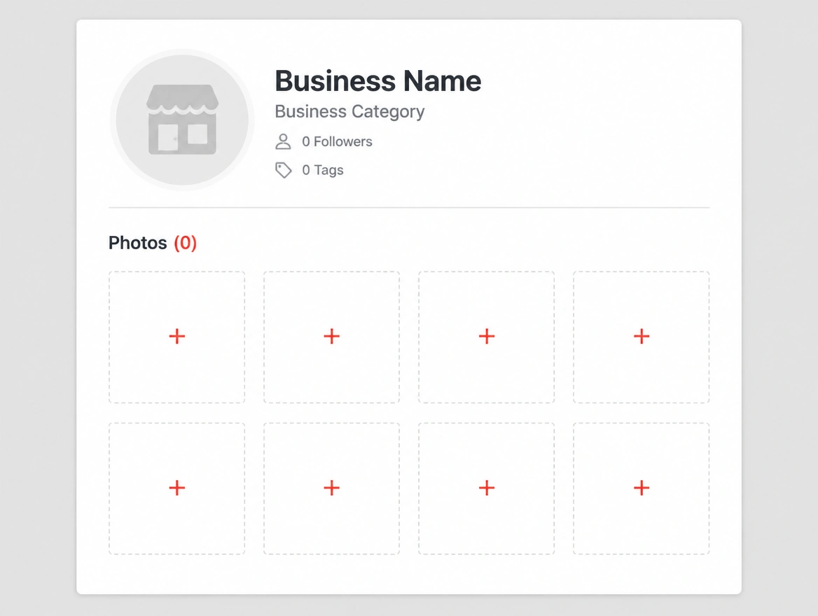 A business profile with an empty photograph grid