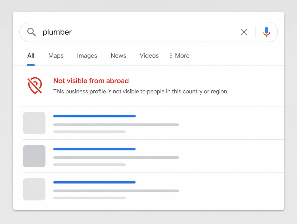 A search made from abroad where the business profile is not visible