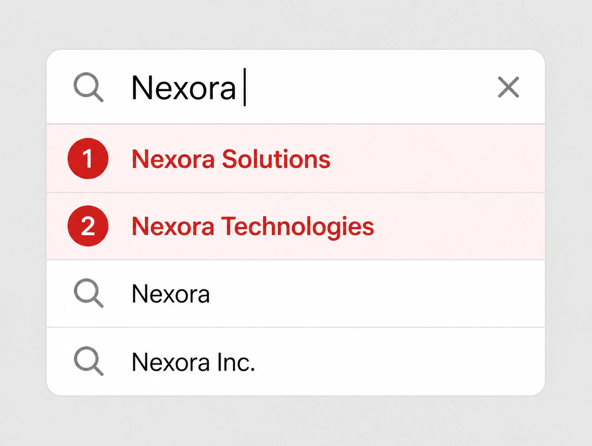 A company name search with two competitors appearing above it