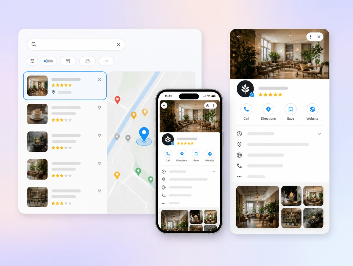 Website mockup showing local search