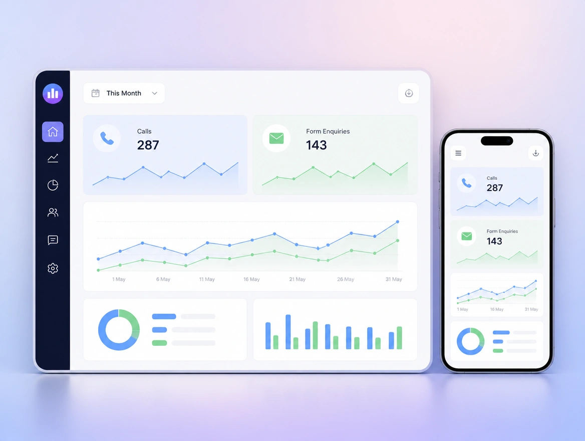 Website mockup showing reporting