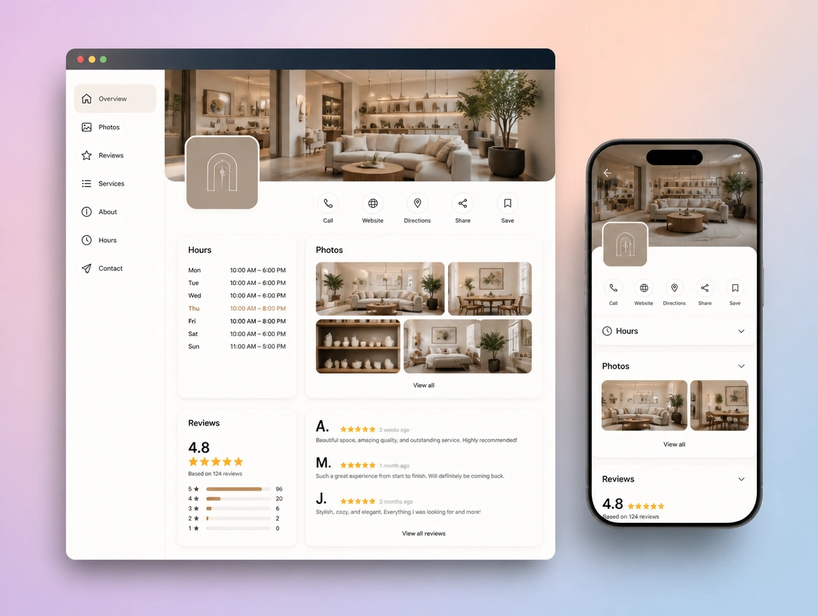 Website mockup showing local search