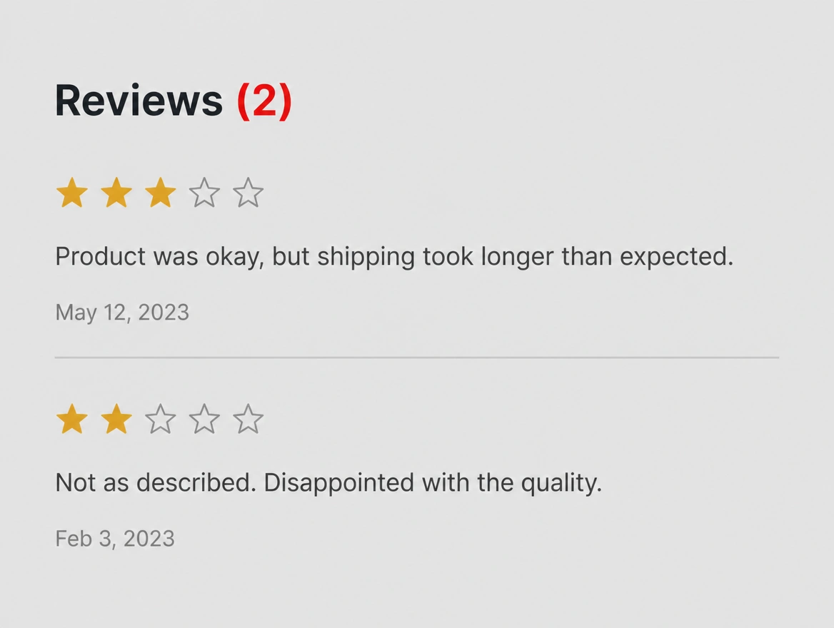 A review section showing only two old reviews