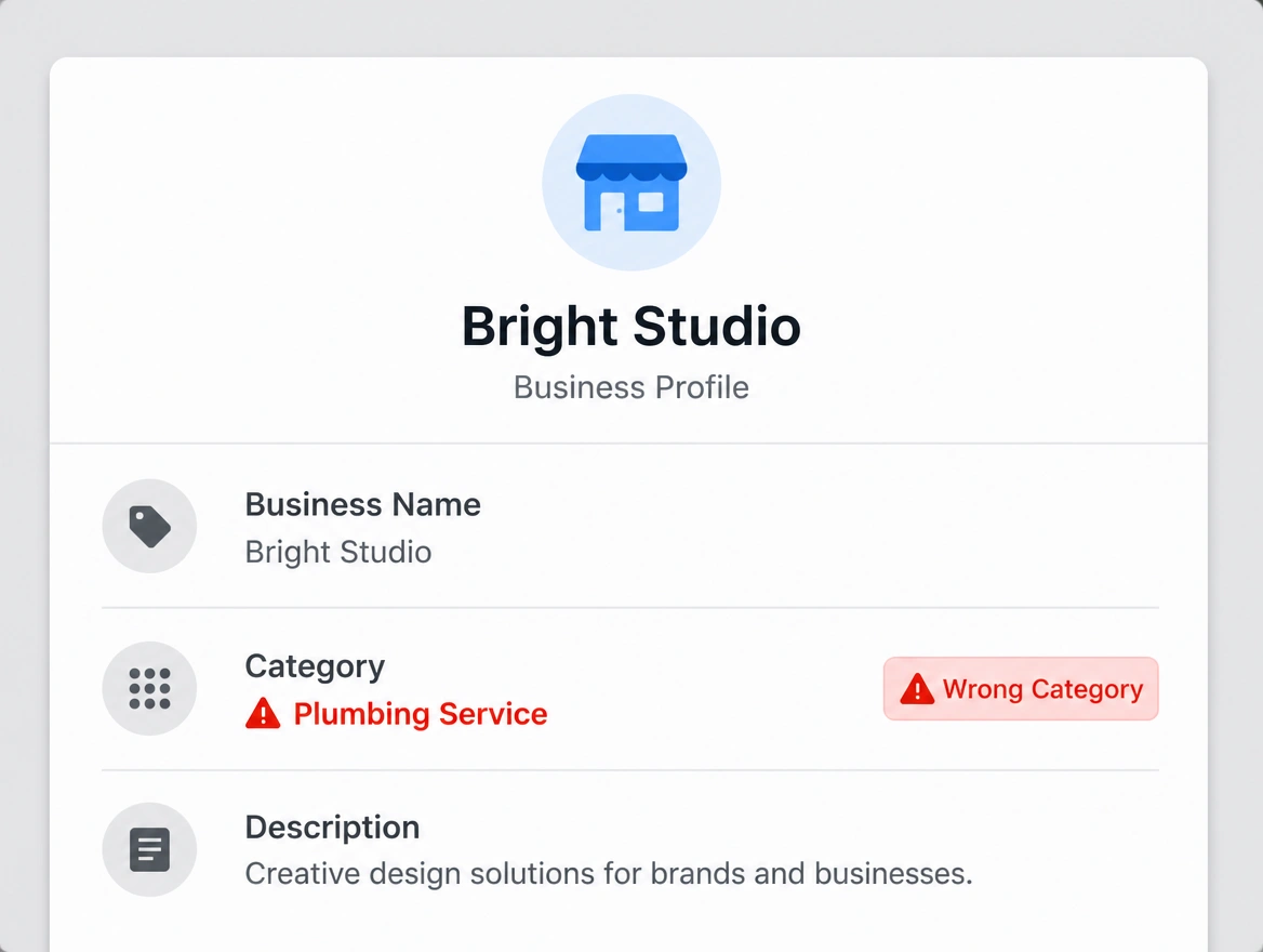 A business profile set to the wrong category