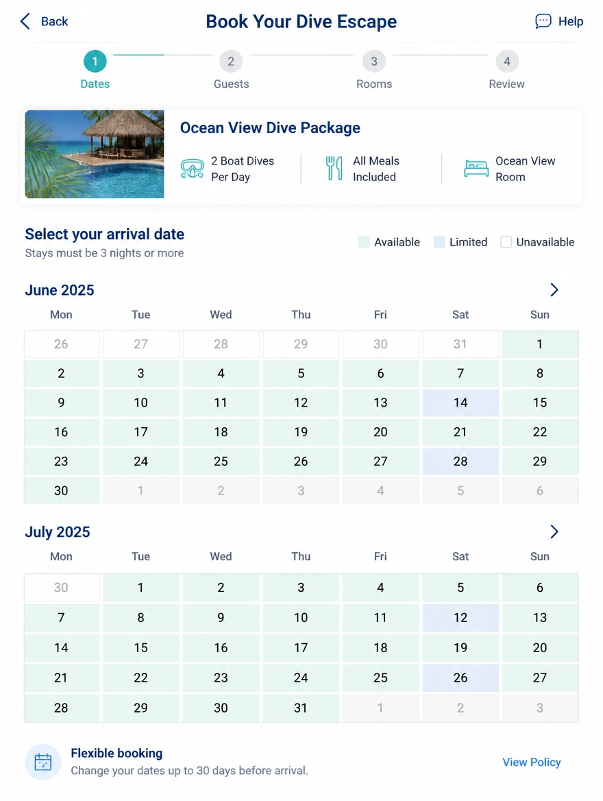 A trip search on a phone showing dates months ahead