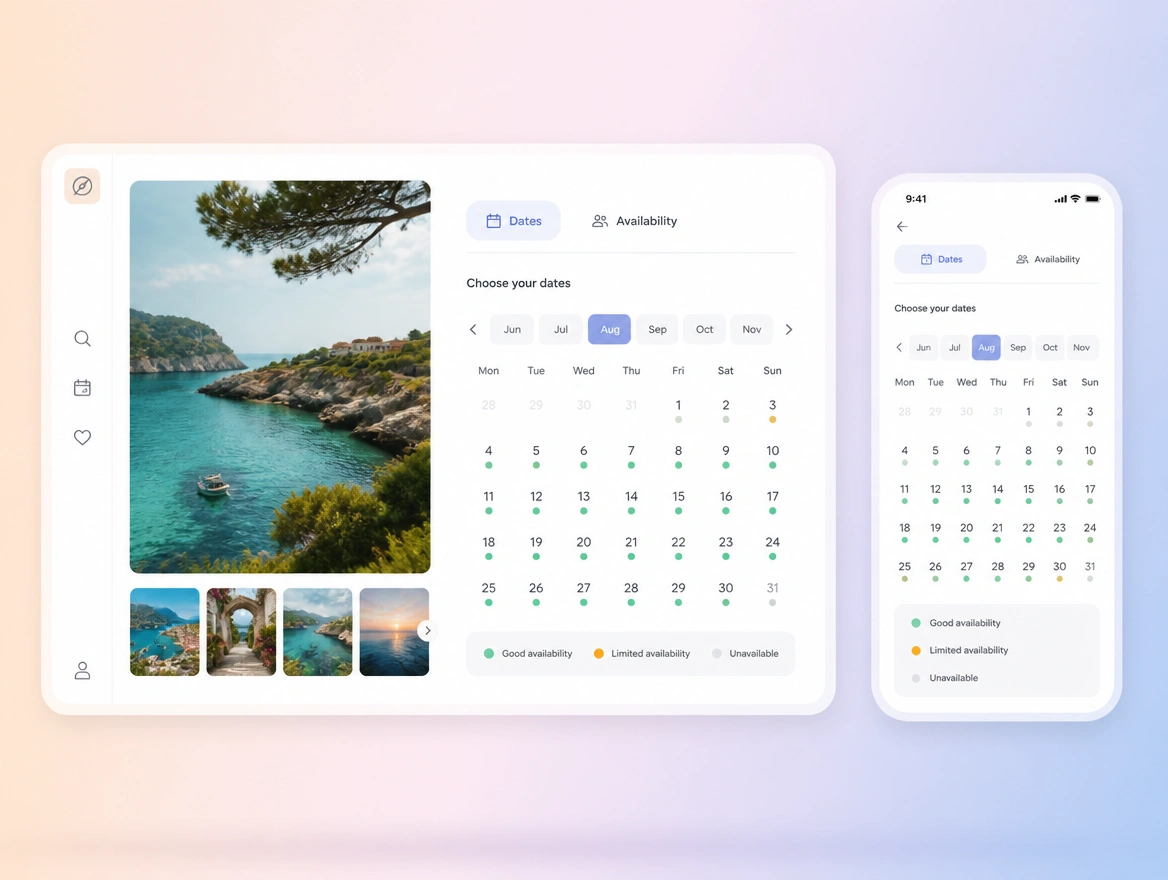 Website mockup showing trip pages