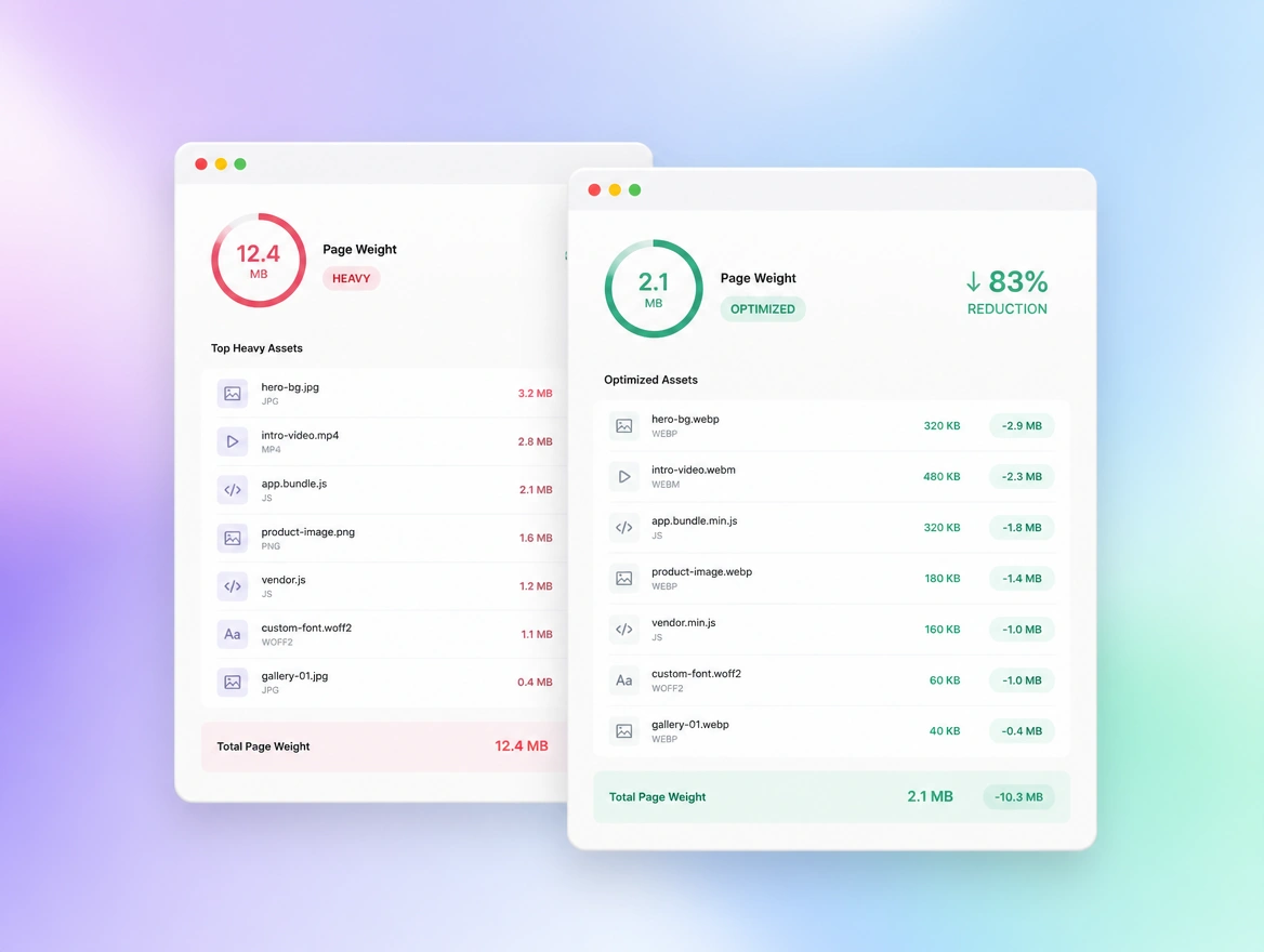 Website mockup showing weight and speed