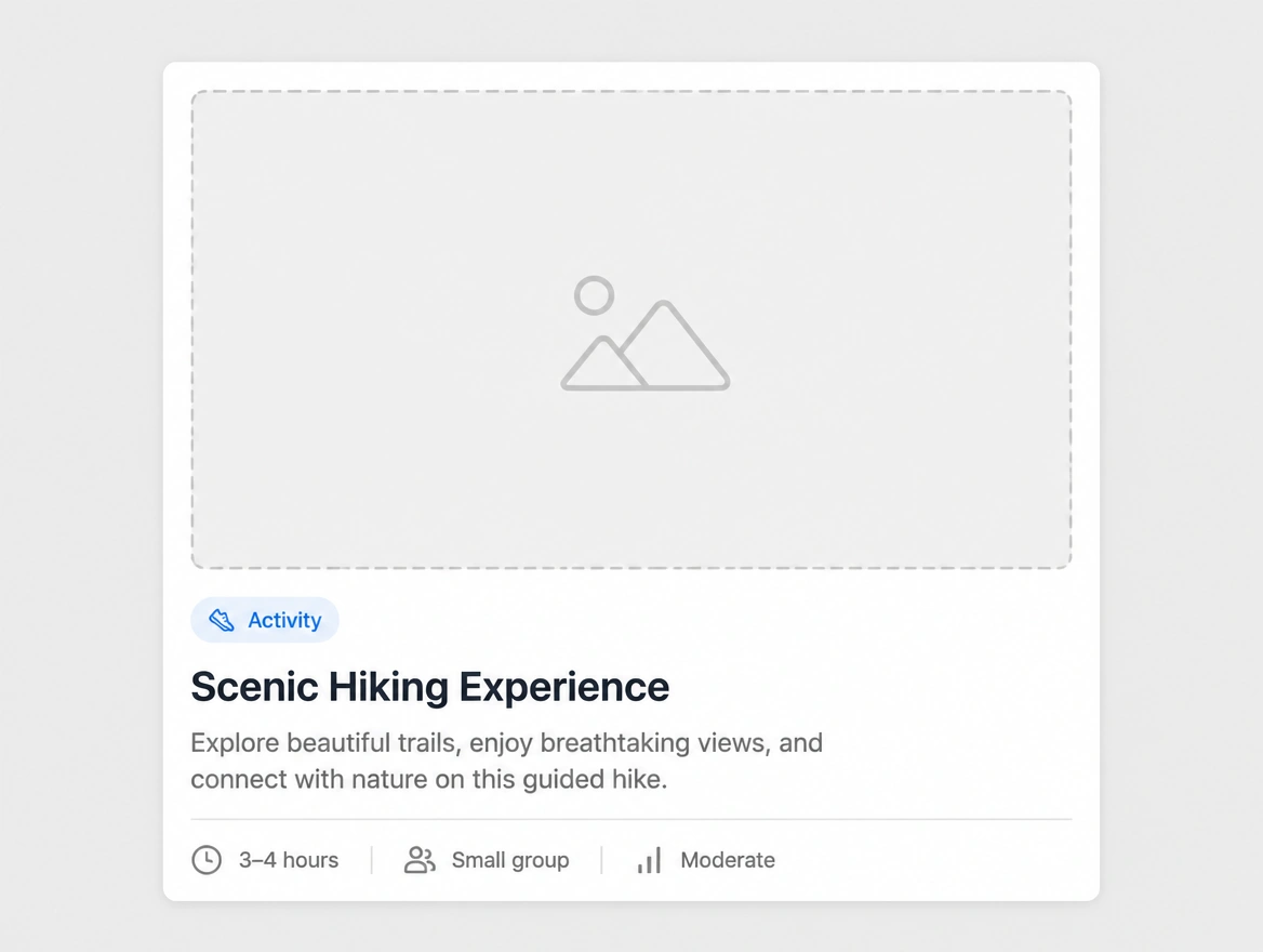 A travel listing with an empty photograph area