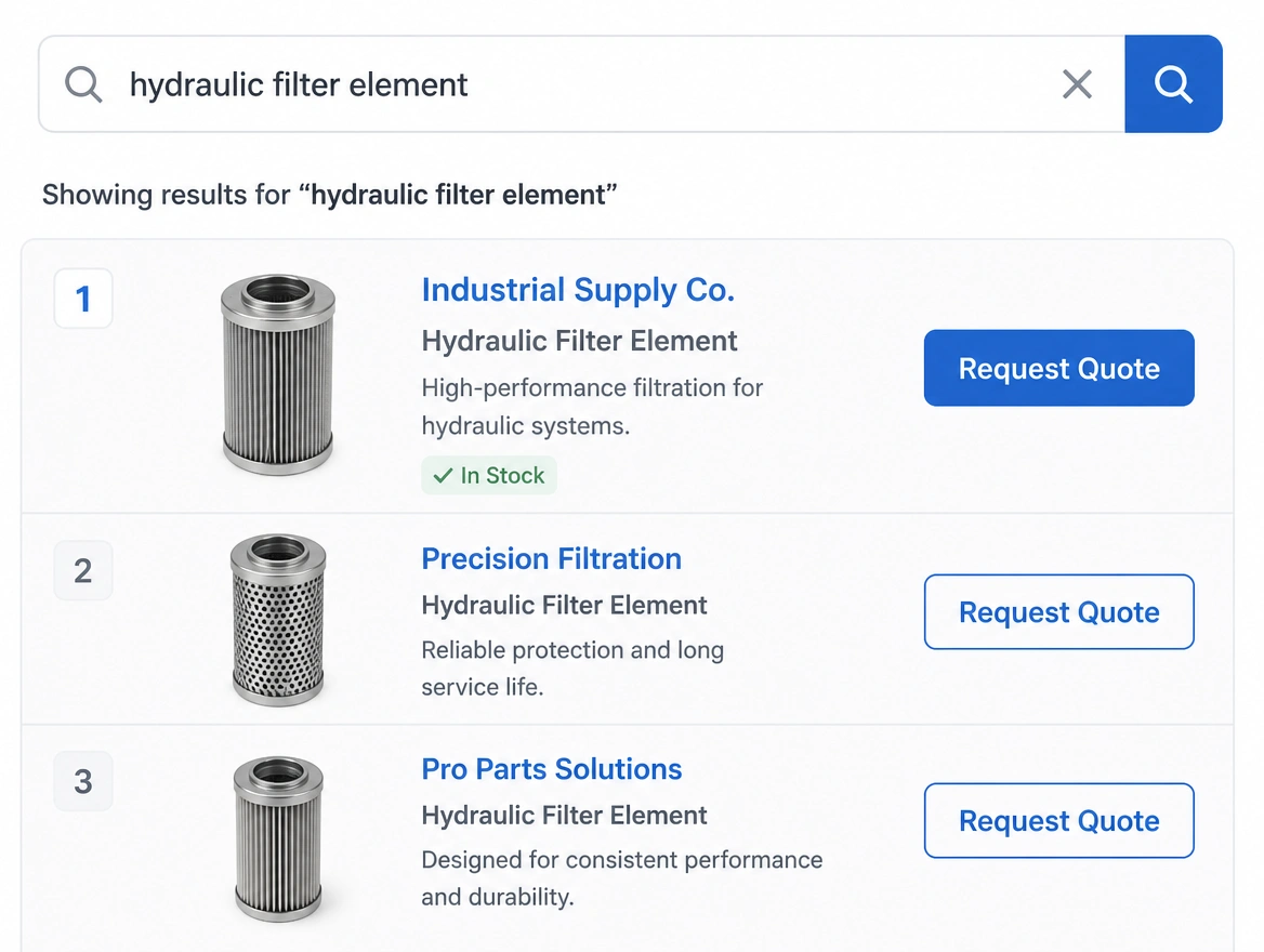 A search result where a supplier ranks first for a part with a request quote button
