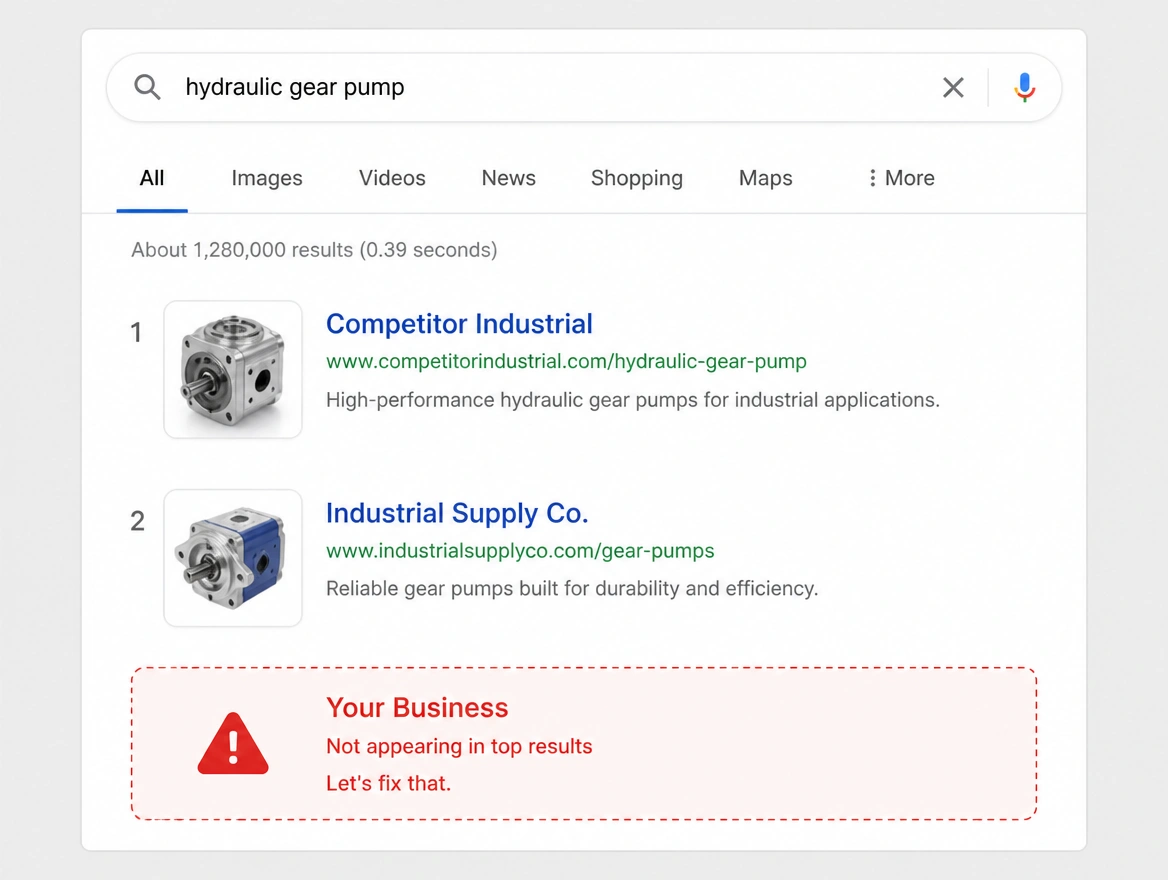 A part search where competitors rank and the business does not appear