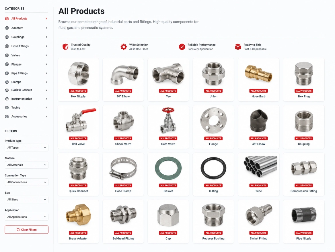 A single long products page listing every part at once