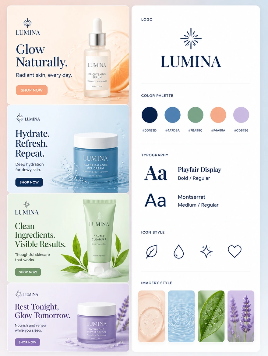 Advertising creative variations beside a brand style sheet