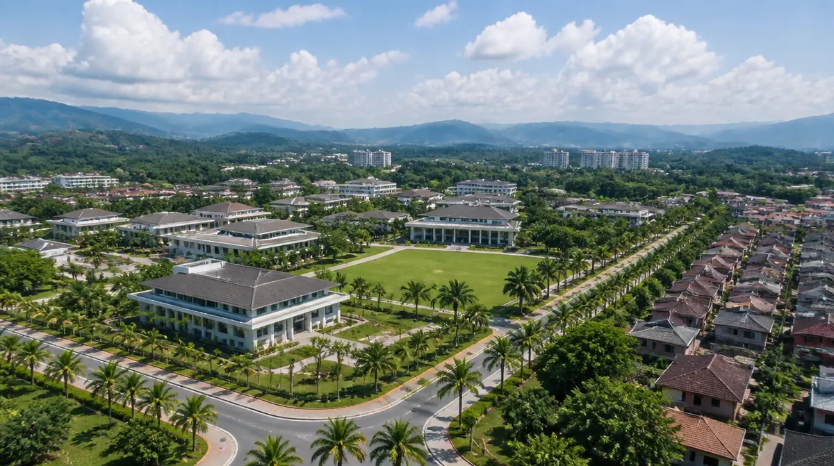 An overview of Kota Samarahan in Sarawak with campus buildings and low housing blocks