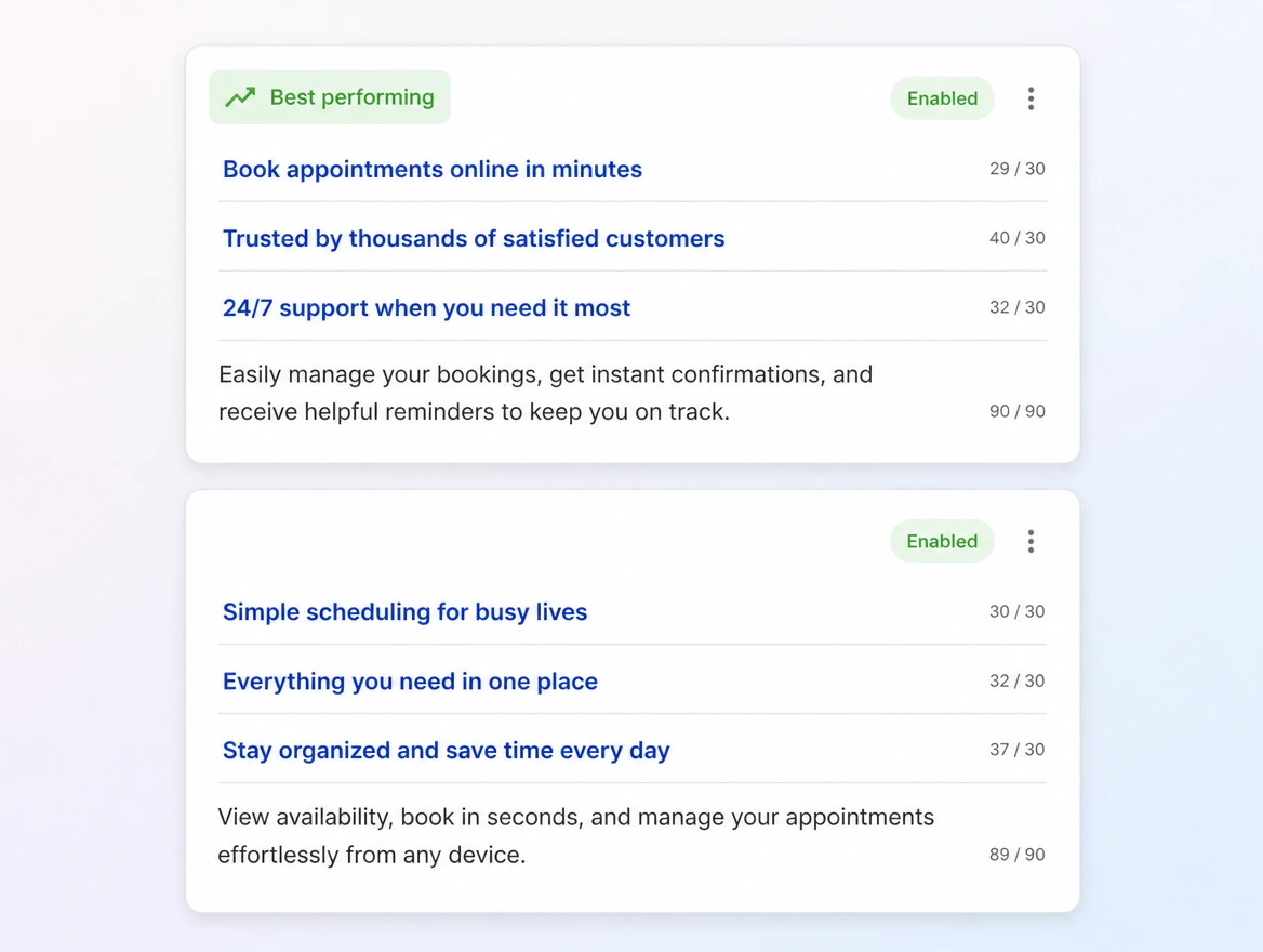Website mockup showing advert testing