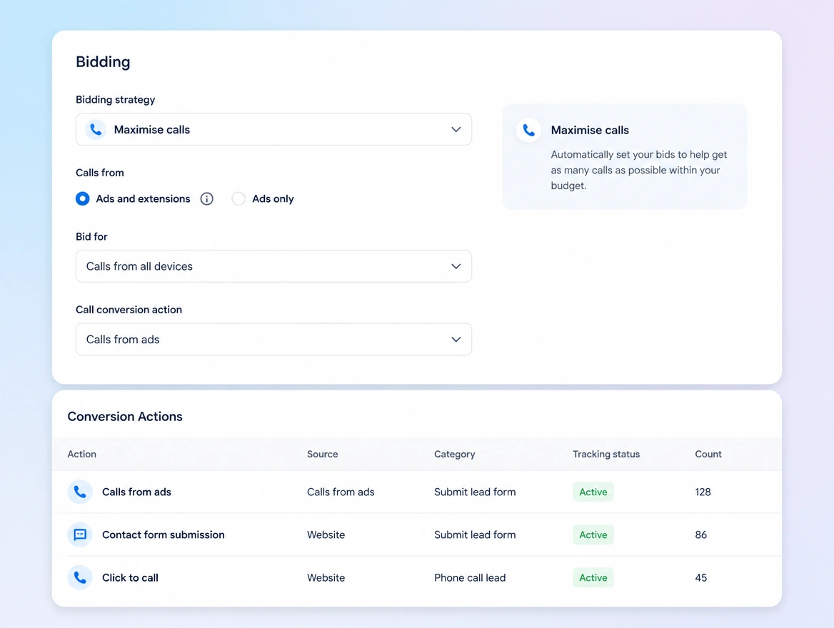 Website mockup showing bidding strategy