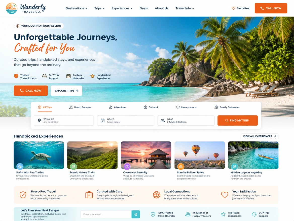 Website mockup showing landing page work