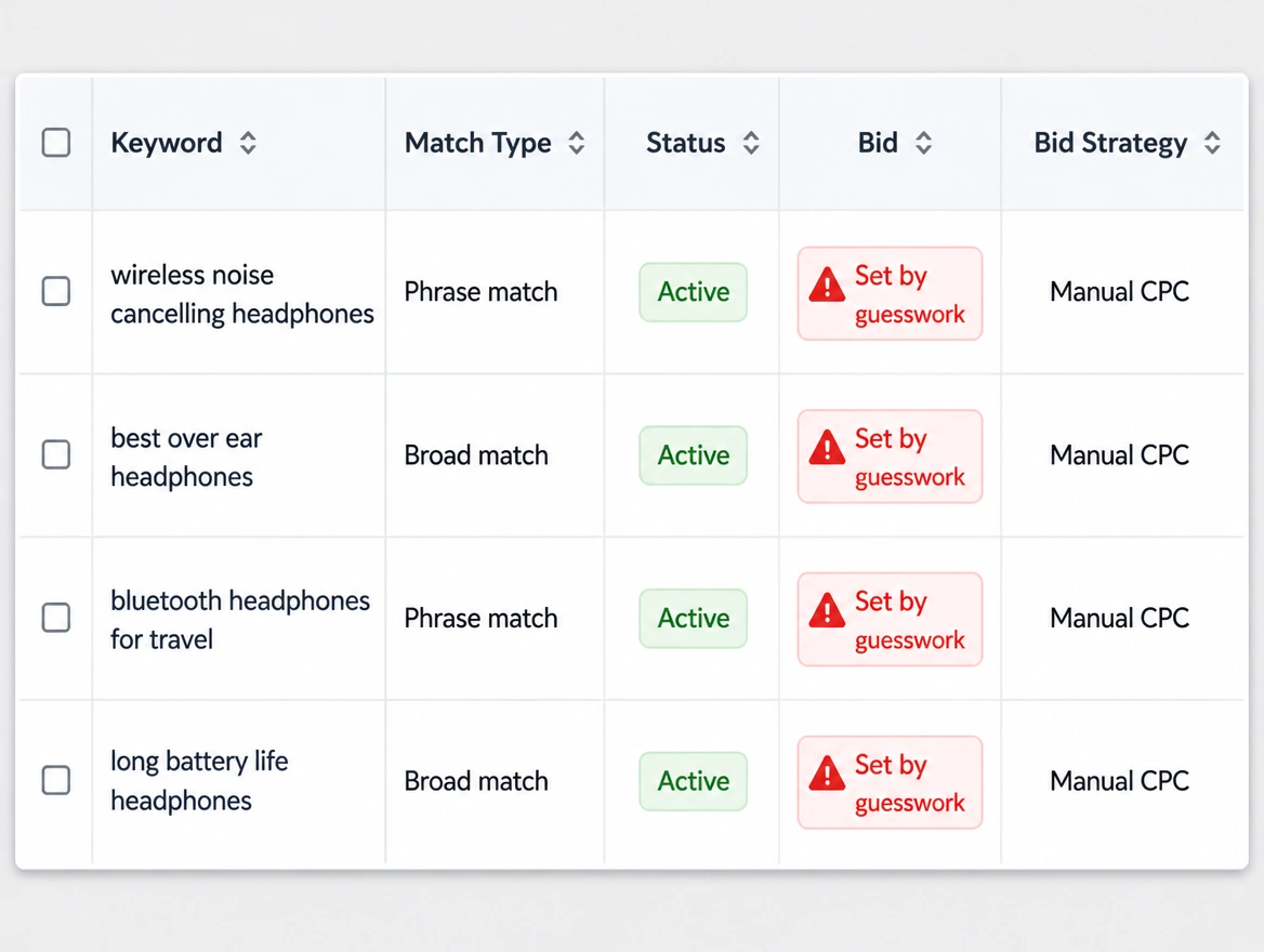 A bid column of round guessed figures with a red warning beside them