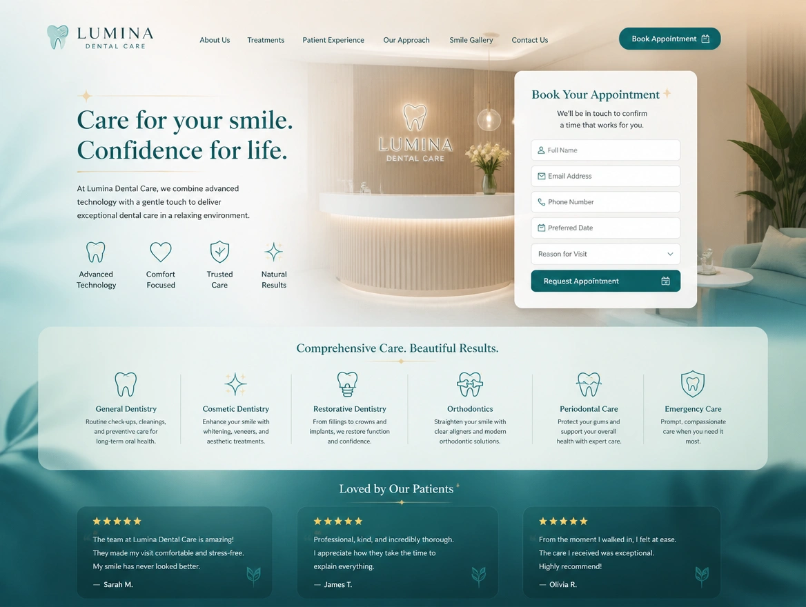 Website mockup showing the landing page