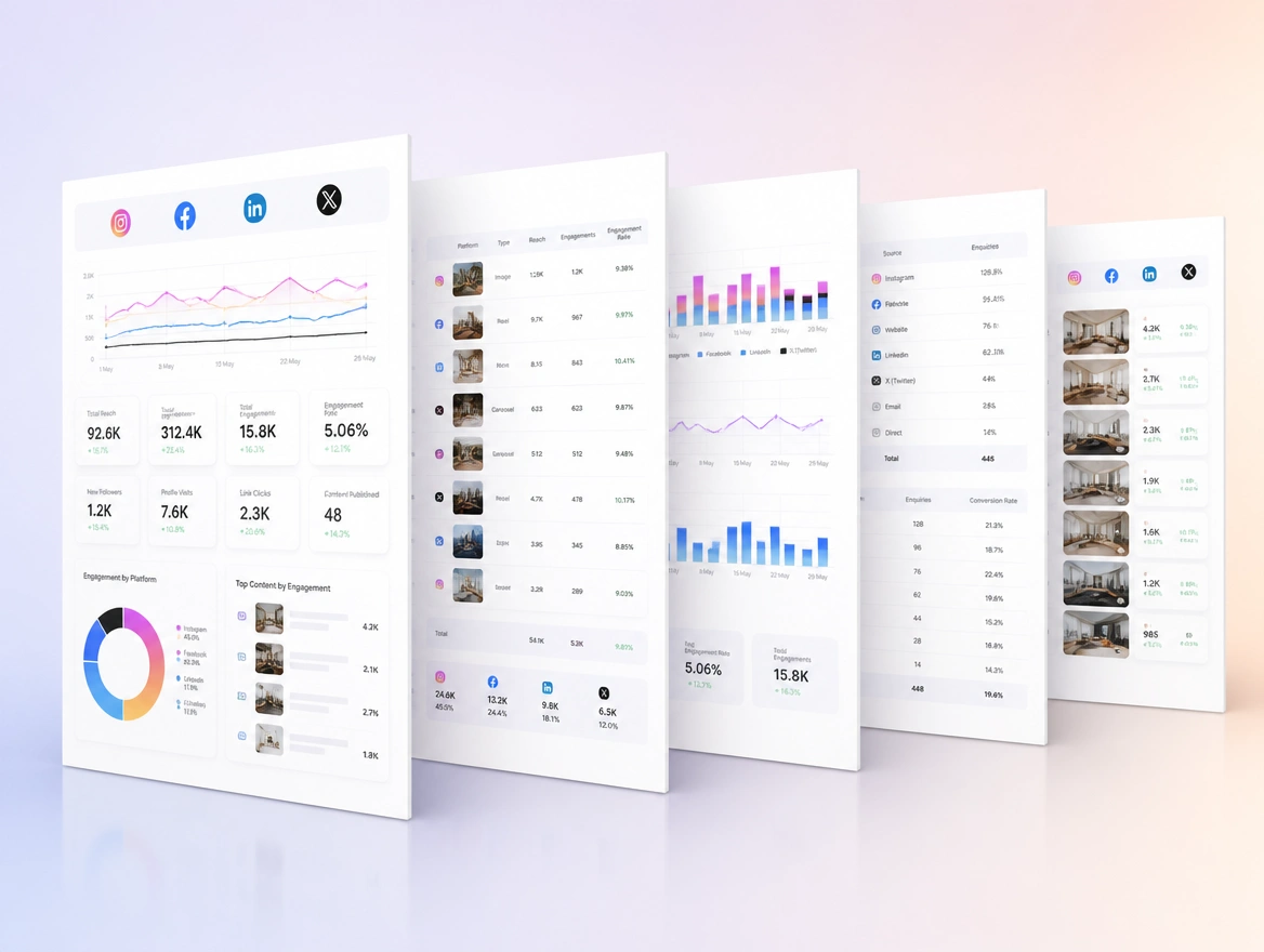 Website mockup showing reporting and review